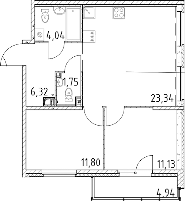 2-комнатная квартира 58.38 м², 10/17 эт., ЖК «Город Первых»
